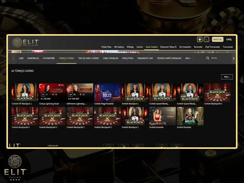 ElitCasino'da canlı casino Türkçe oyunları