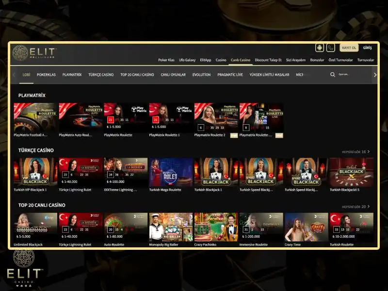 EliteCasino'da klasik canlı krupiyeli oyunlar