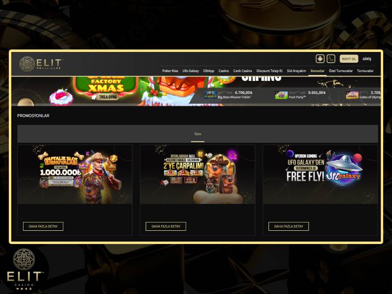 ElitCasino'da güncel bonuslar ve promosyonlar: nakit iadesi, hoşgeldin bonusu, slot turnuvaları