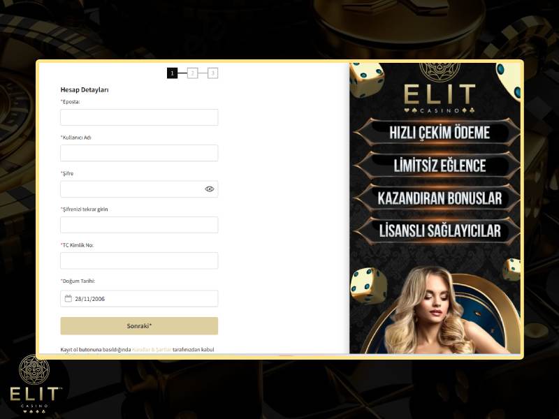 ElitCasino'ya kayıt olma adımları